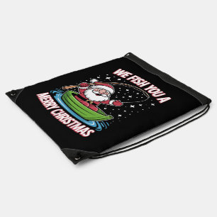 Christmas Fisherman Fishing Funny Cool Santa Claus Drawstring Bag