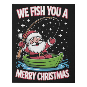 Christmas Fisherman Fishing Funny Cool Santa Claus Faux Canvas Print