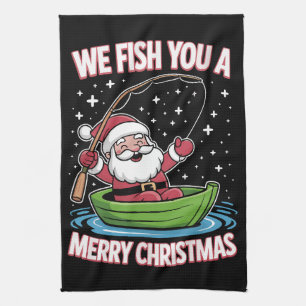 Christmas Fisherman Fishing Funny Cool Santa Claus Kitchen Towel