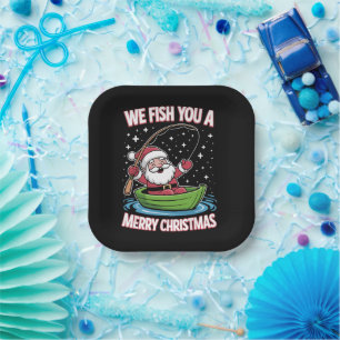 Christmas Fisherman Fishing Funny Cool Santa Claus Paper Plates