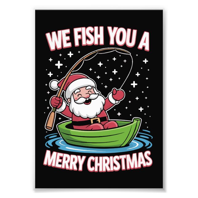 Christmas Fisherman Fishing Funny Cool Santa Claus Photo Print (Front)