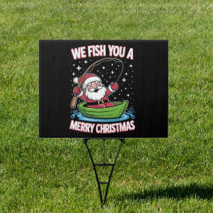 Christmas Fisherman Fishing Funny Cool Santa Claus Sign
