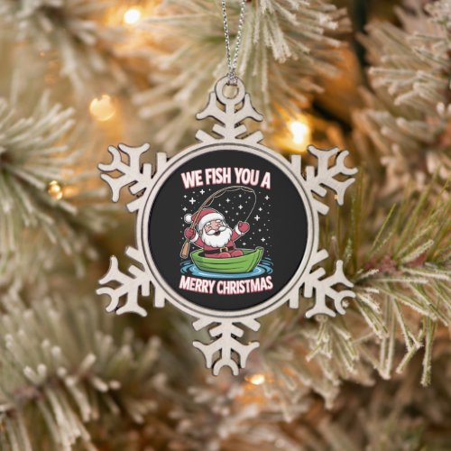 Christmas Fisherman Fishing Funny Cool Santa Claus Snowflake Pewter Christmas Ornament