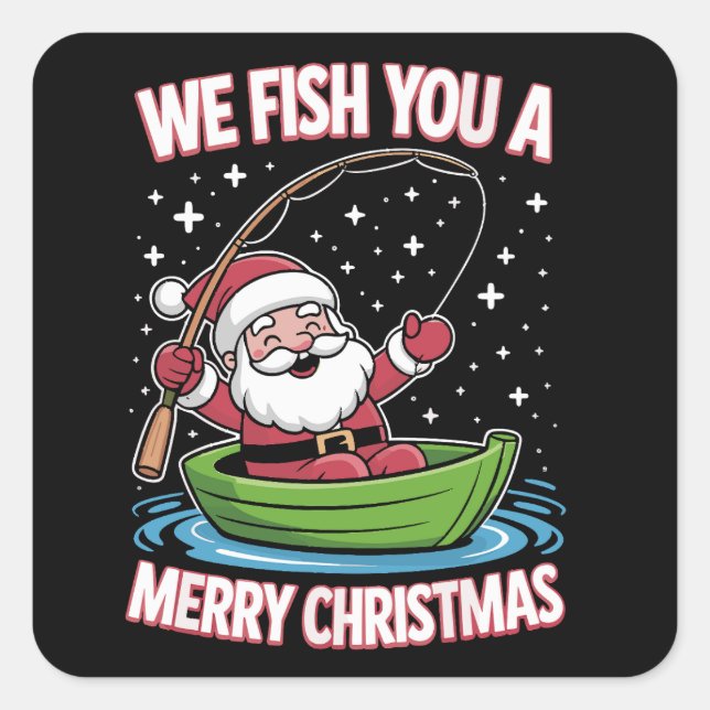 Christmas Fisherman Fishing Funny Cool Santa Claus Square Sticker (Front)