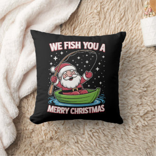 Christmas Fisherman Fishing Funny Cool Santa Claus Throw Pillow