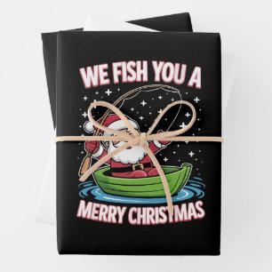 Christmas Fisherman Fishing Funny Cool Santa Claus Wrapping Paper Sheets