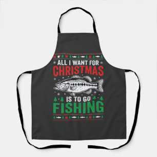 Christmas Fishing Bass Ugly Sweater Apron
