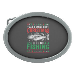 Christmas Fishing Bass Ugly Sweater Belt Buckle