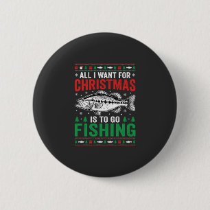 Christmas Fishing Bass Ugly Sweater Button