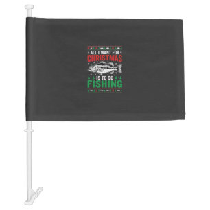 Christmas Fishing Bass Ugly Sweater Car Flag
