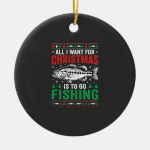 Christmas Fishing Bass Ugly Sweater Ceramic Ornament