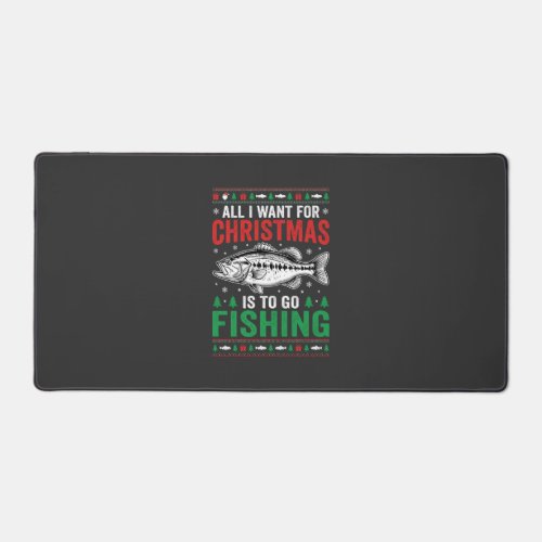 Christmas Fishing Bass Ugly Sweater Desk Mat
