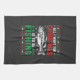 Christmas Fishing Bass Ugly Sweater Kitchen Towel