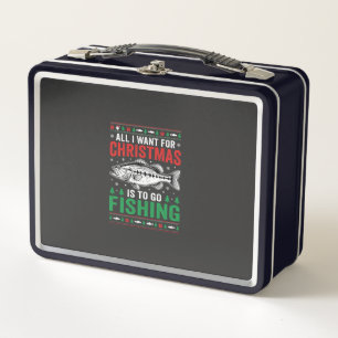 Christmas Fishing Bass Ugly Sweater Metal Lunch Box