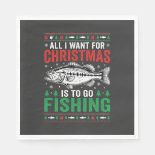 Christmas Fishing Bass Ugly Sweater Napkins
