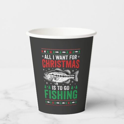 Christmas Fishing Bass Ugly Sweater Paper Cups