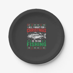 Christmas Fishing Bass Ugly Sweater Paper Plates