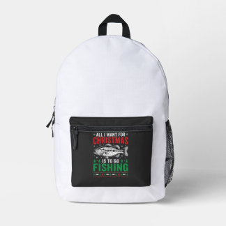 Christmas Fishing Bass Ugly Sweater Printed Backpack