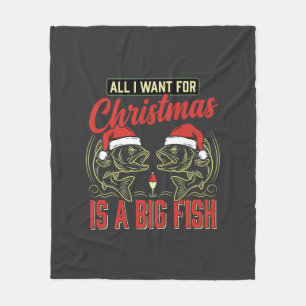 Christmas Fishing Big Fish Holiday Fleece Blanket