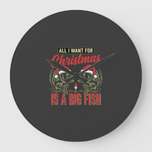 Christmas Fishing Big Fish Holiday Large Clock