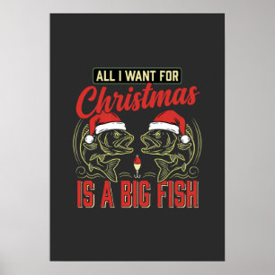 Christmas Fishing Big Fish Holiday Poster