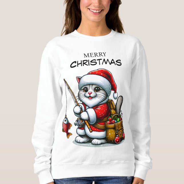 Christmas Fishing Cat Sweatshirt (Front)