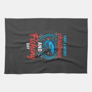 Christmas Fishing Day Vintage Holiday Kitchen Towel