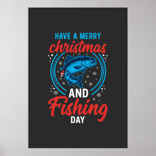 Christmas Fishing Day Vintage Holiday Poster