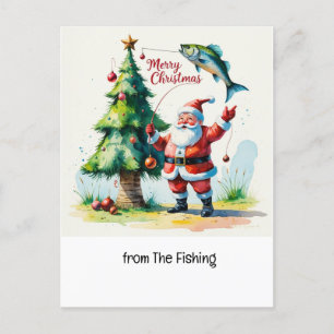 Christmas fishing Holiday Card with Santa Claus