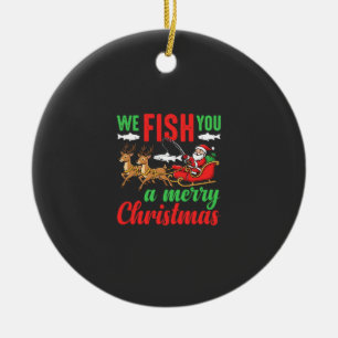 Christmas Fishing Merry Fish You Ceramic Ornament