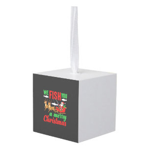 Christmas Fishing Merry Fish You Cube Ornament