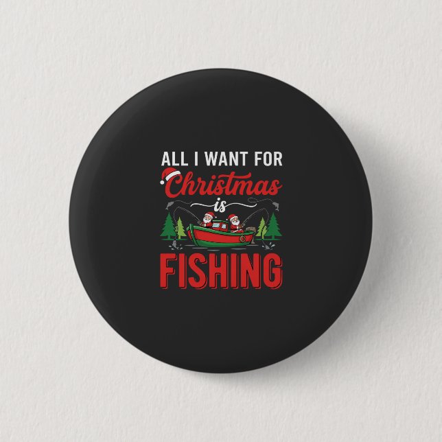 Christmas Fishing Santa Holiday Vector Button (Front)