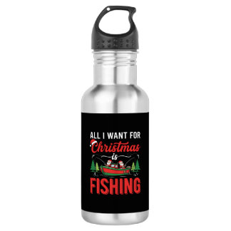 Christmas Fishing Santa Holiday Vector Stainless Steel Water Bottle