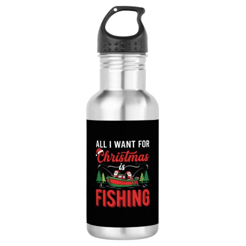 Christmas Fishing Santa Holiday Vector Stainless Steel Water Bottle