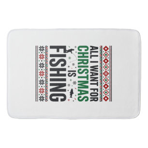 Christmas Fishing Ugly Sweater Design Bath Mat