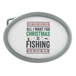 Christmas Fishing Ugly Sweater Design Belt Buckle