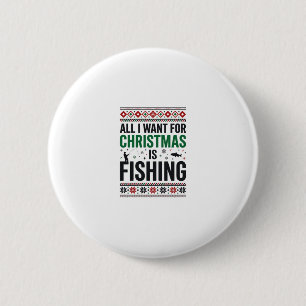 Christmas Fishing Ugly Sweater Design Button