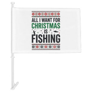 Christmas Fishing Ugly Sweater Design Car Flag