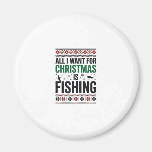 Christmas Fishing Ugly Sweater Design Magnet
