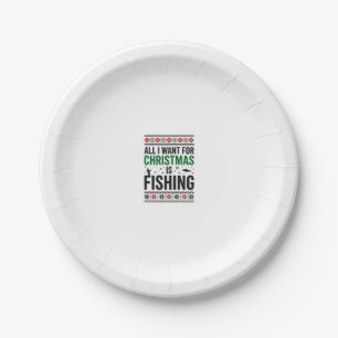 Christmas Fishing Ugly Sweater Design Paper Plates