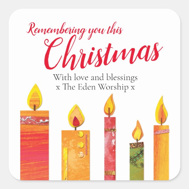 Christmas five candles worship cut out paper art square sticker (Front)