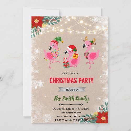 Christmas flamingo and jingle invitation