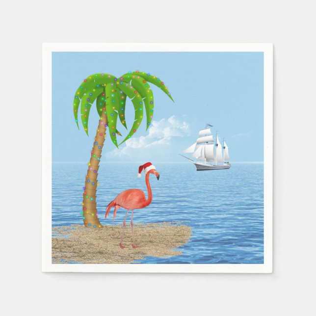 Christmas Flamingo and Palm Tree Napkins (Front)