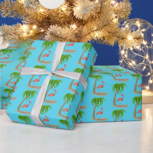 Christmas Flamingo and Palm Tree Wrapping Paper