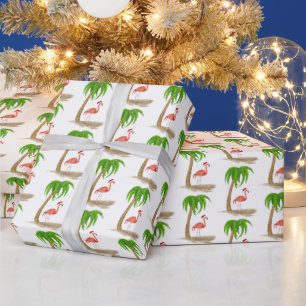Christmas Flamingo and Palm Tree Wrapping Paper