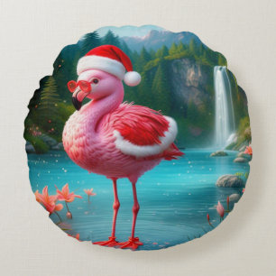 Christmas Flamingo As Santa Claus-47475 Round Pillow