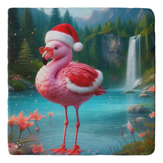 Christmas Flamingo As Santa Claus-47475 Trivet (Front)