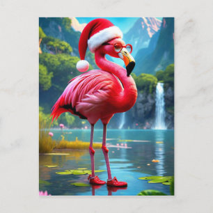 Christmas Flamingo As Santa Claus-47476 Holiday Postcard