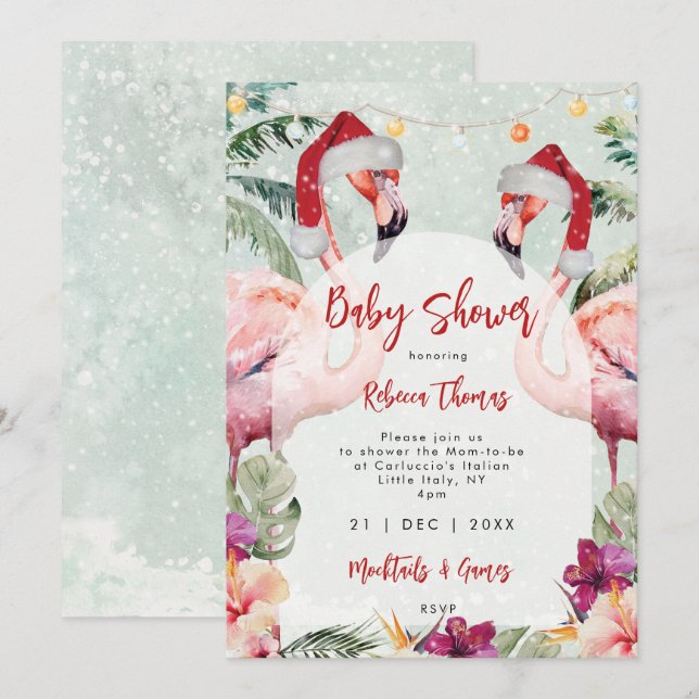 christmas flamingo baby shower invitation (Front/Back)
