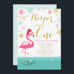 Christmas Flamingo Birthday invitation winter Snow<br><div class="desc">♥ A perfect way to invite your guests to your little one's birthday party! Flamingo with a Santa hat and snowflakes. You can edit all wording!</div>